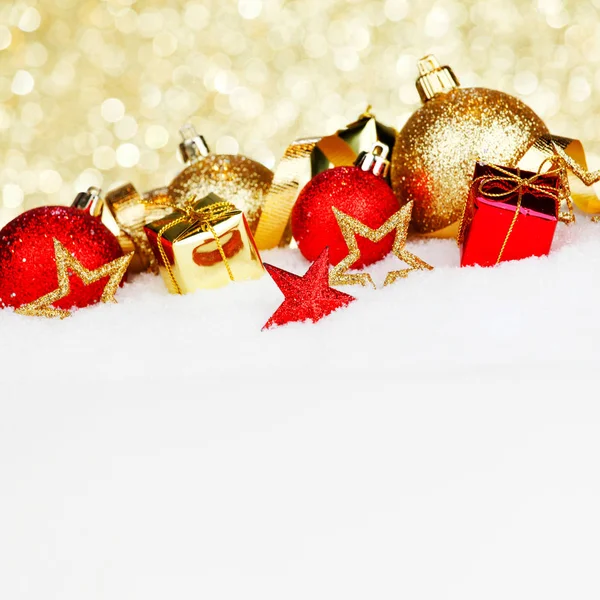 Red Golden Christmas Balls Decoration Snow Royalty Free Stock Images