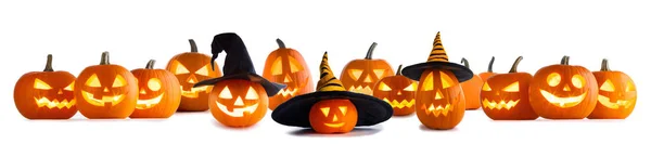 Big Collection Jack Lantern Halloween Pumpkins Various Different Designs Witches — Stock Photo, Image