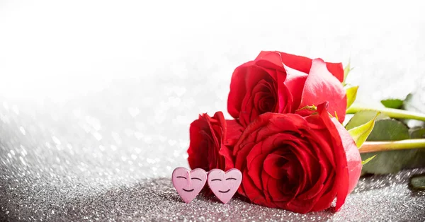 Троянди Серця Срібло Світиться Боке Серця Фоновому Режимі День Святого — стокове фото
