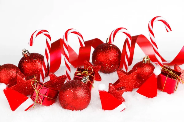 Beautiful Red Christmas Decor Snow — Stock Photo, Image