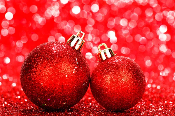 Mooie Rode Kerstballen Abstract Glitter Achtergrond Close — Stockfoto