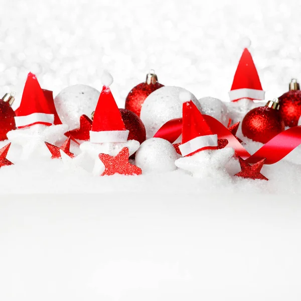 Beautiful Red Christmas Decor Snow — Stock Photo, Image