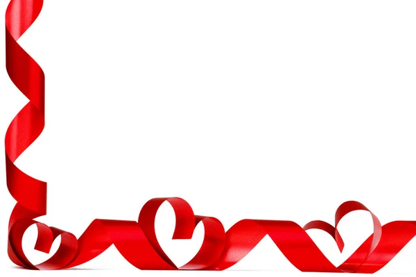 Rood Hart Ribbon Bow Geïsoleerd Witte Achtergrond — Stockfoto