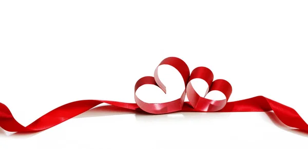 Heart Shaped Red Ribbon Isolated White Background — Stock Photo, Image