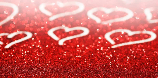 Fond Rouge Paillettes Avec Des Cœurs Conception Saint Valentin — Photo