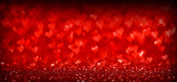 Sevgililer Günü Için Kırmızı Parıldayan Bokeh Kalpler Arka Planı — Stok fotoğraf