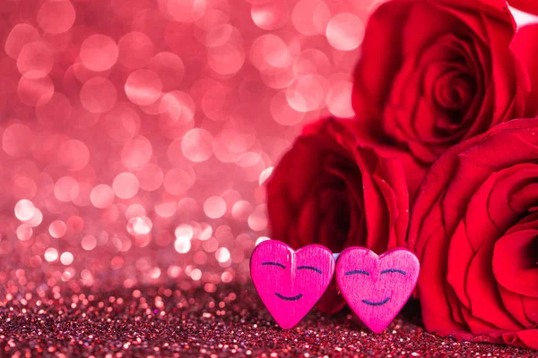 Roses Hearts Red Glowing Bokeh Background Valentines Day — Stock Photo, Image