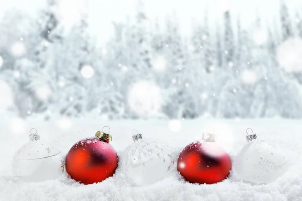 Joyeux Noël Bonne Année Carte Voeux Avec Des Boules Dans — Photo