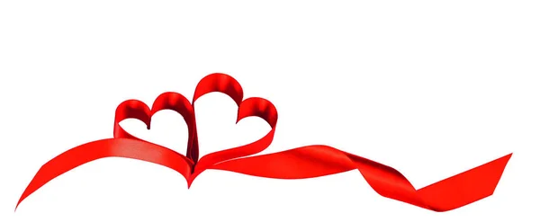 Red Ribbons Shape Two Hearts Love Concept Wedding Valentine Day — Stock Photo, Image