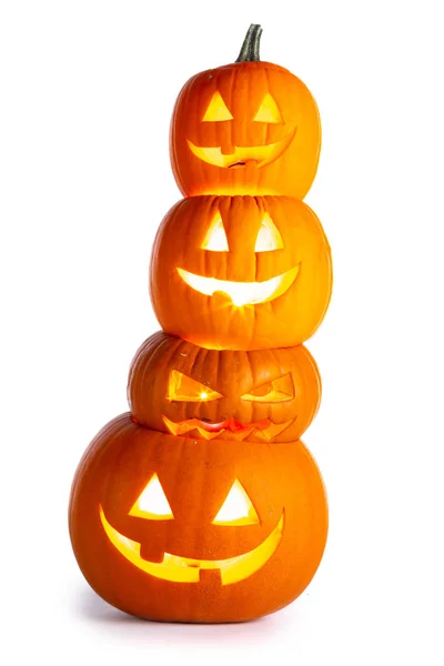 Stack av Halloween pumpor på vitt — Stockfoto