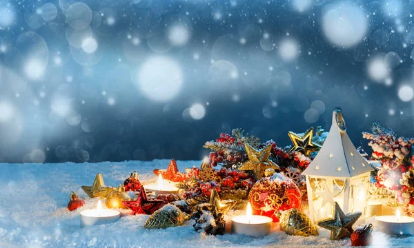 Decoração de lanterna e Natal — Fotografia de Stock
