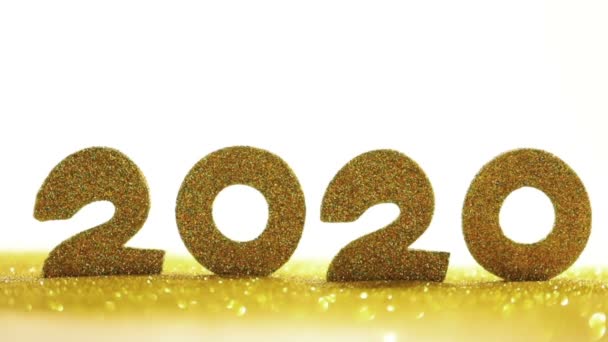 Концепция Новогоднего Дизайна Горизонтальный Новогодний Шаблон Золотой 2020 Золотым Блеском — стоковое видео