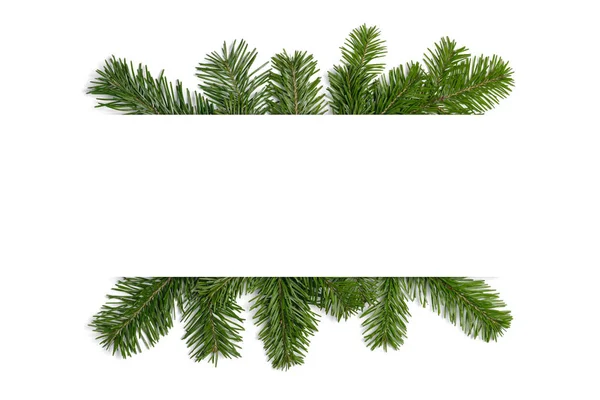 Fir tree branch frame on white — Stock Photo, Image