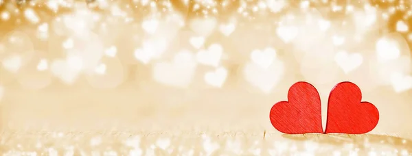 Two red hearts on bokeh background — Stock Photo, Image