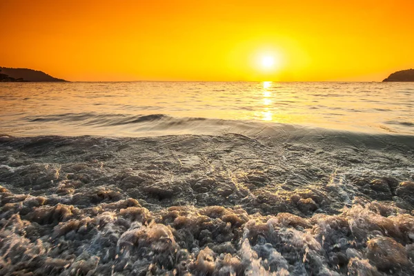 Strand Und Meer Sonnenuntergang Surfwellen Hautnah — Stockfoto