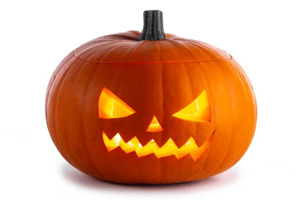Glühend Wütend Halloween Kürbis Isoliert Auf Weißem Hintergrund — Stockfoto