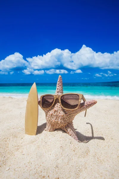 Морские Звезды Серфер Солнечных Очках Тропическом Пляже Концепции Отдыха — стоковое фото