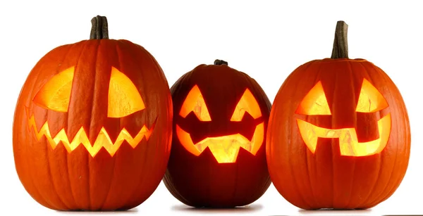 Три Хэллоуина Тыквы Изолированы Белом Фоне — стоковое фото