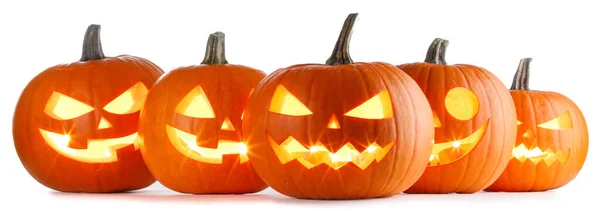 Cinco Calabazas Halloween Aisladas Sobre Fondo Blanco — Foto de Stock