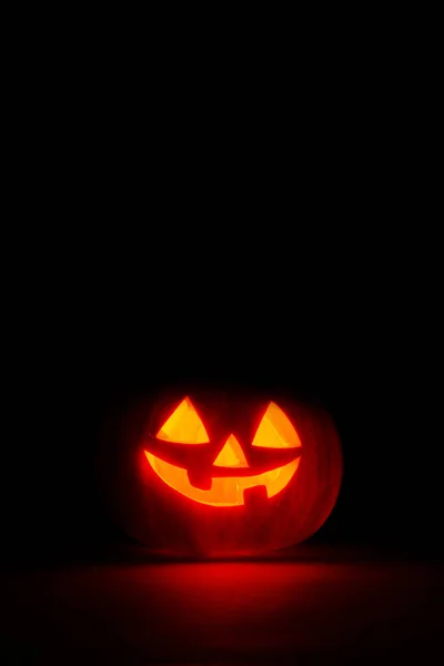 Halloween Pumpkin Dark Candle Black Background Copy Space — Stock Photo, Image