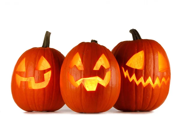 Tres Calabazas Halloween Aisladas Sobre Fondo Blanco — Foto de Stock