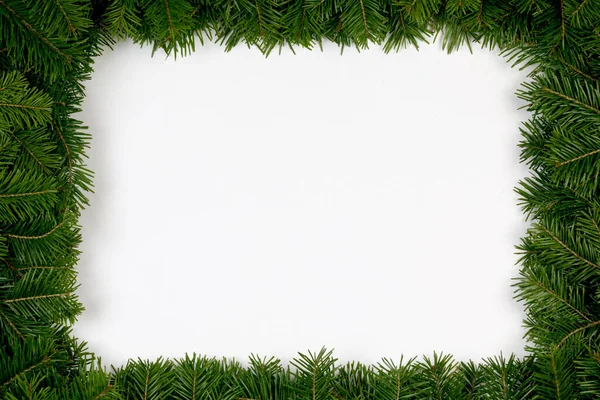 Quadro Borda Árvore Natal Abeto Natural Isolado Branco Espaço Cópia — Fotografia de Stock