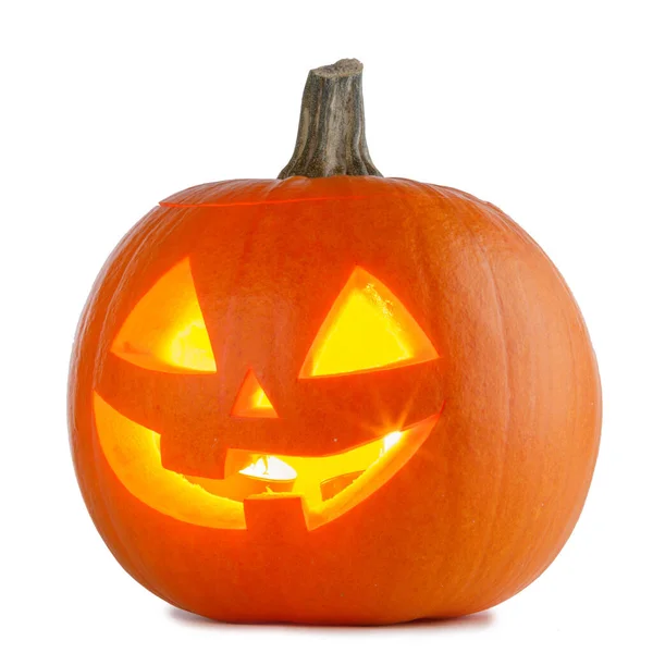 Zucca Halloween Arrabbiata Incandescente Isolata Sfondo Bianco — Foto Stock