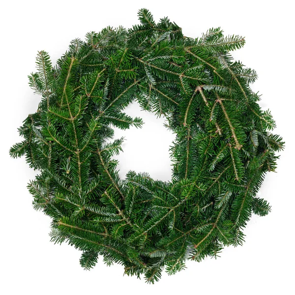Weihnachten Grün Rahmen Leer Tannenbaumkranz Isoliert Auf Weißem Hintergrund — Stockfoto
