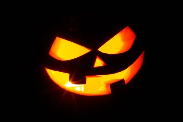 Jack Lantern Halloween Pumpa Ansikte Isolerad Svart Bakgrund — Stockfoto