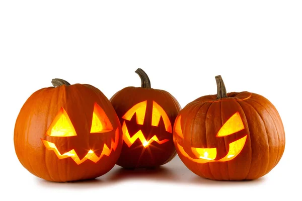 Tři Halloween Dýně Izolované Bílém Pozadí — Stock fotografie