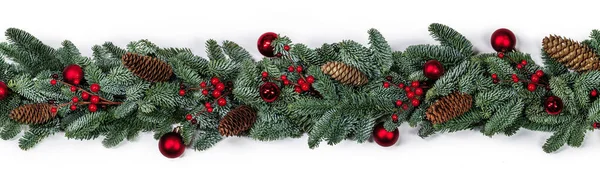 Рождественская Рамка Дизайн Copmosition Благородных Елки Ветви Красные Украшения Шары — стоковое фото