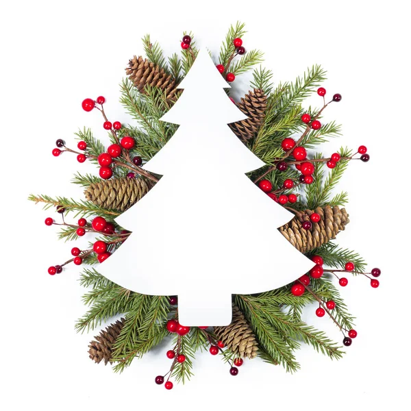 Natal Árvore Abeto Branco Forma Cartão Branco Com Espaço Cópia — Fotografia de Stock