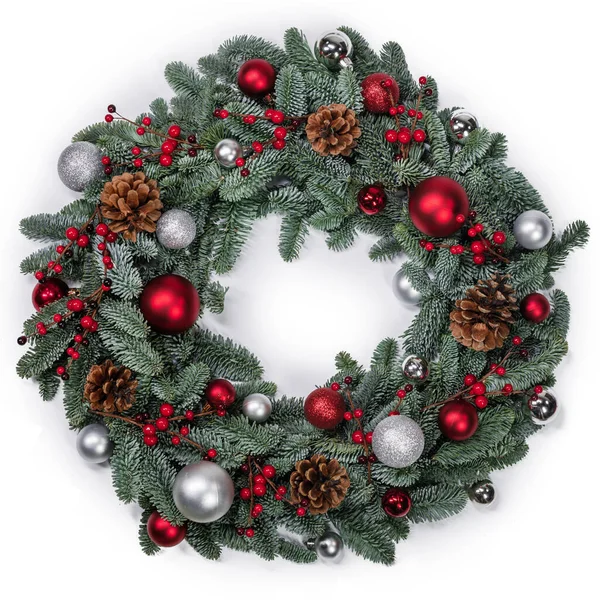 Christmas Green Fir Tree Wreath Decoration Isolated White Background Royalty Free Stock Photos