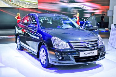 Rusya, Moskova, Merkezi'ne, 29 Ağustos - 9 Eylül 2012: Nissan Almera 4 Moskova Uluslararası Otomobil salonu (Mias 2012)