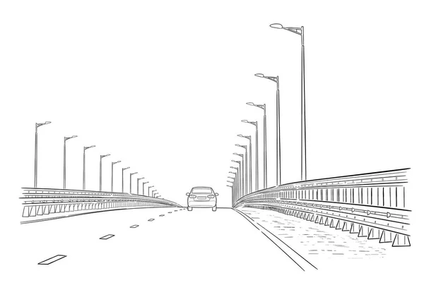 Straßengrafik schwarz weiß Landschaftsskizze — Stockvektor