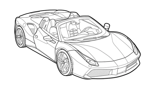 Desenho vetorial de um carro esporte plana com linhas pretas. — Vetor de Stock