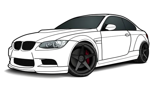 Desenho vetorial de um carro esporte plana com linhas pretas. —  Vetores de Stock