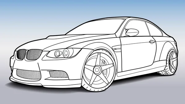 Desenho vetorial de um carro esporte plana com linhas pretas. —  Vetores de Stock