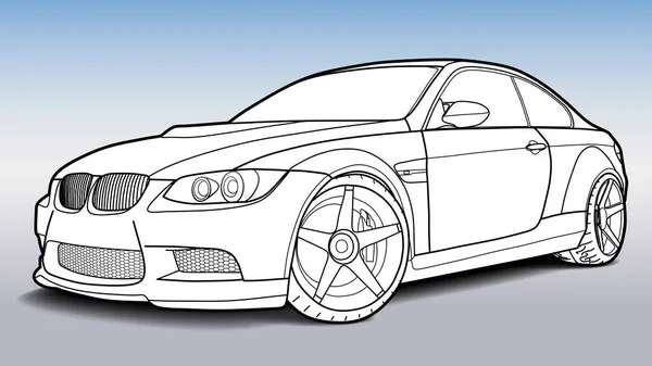 Desenho vetorial de um carro esporte plana com linhas pretas. — Vetor de Stock