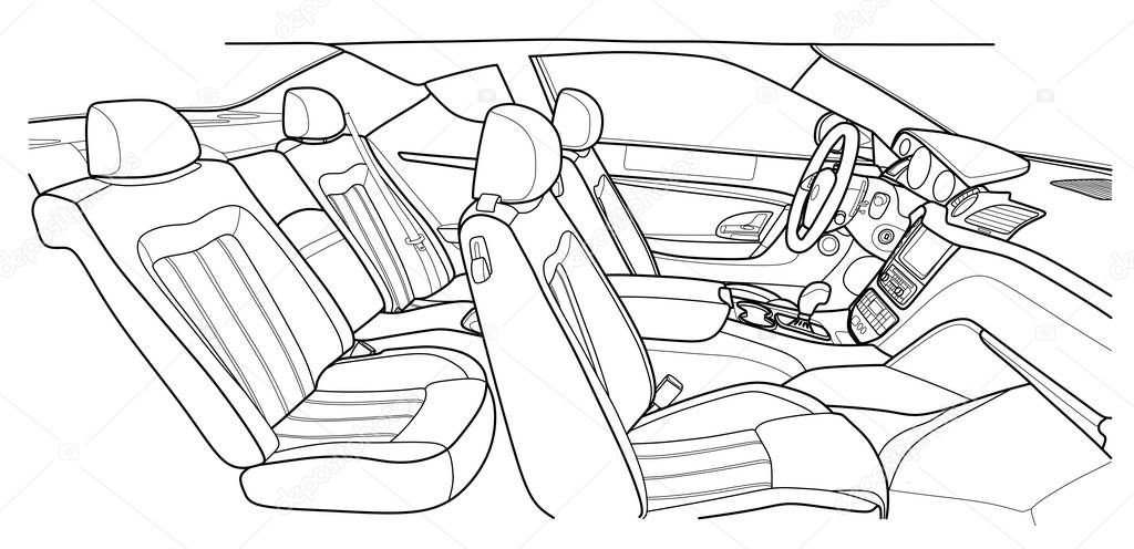 Machine inside. Interior of the vehicle. Illustration