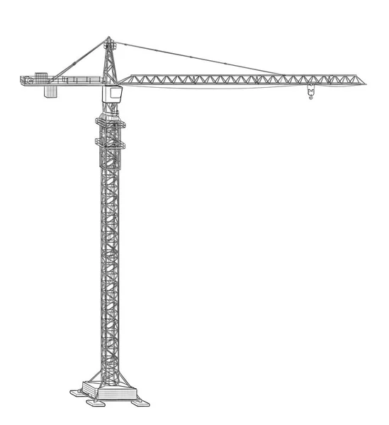 Grue de construction de tour. Art vectoriel en ligne sur blanc — Image vectorielle