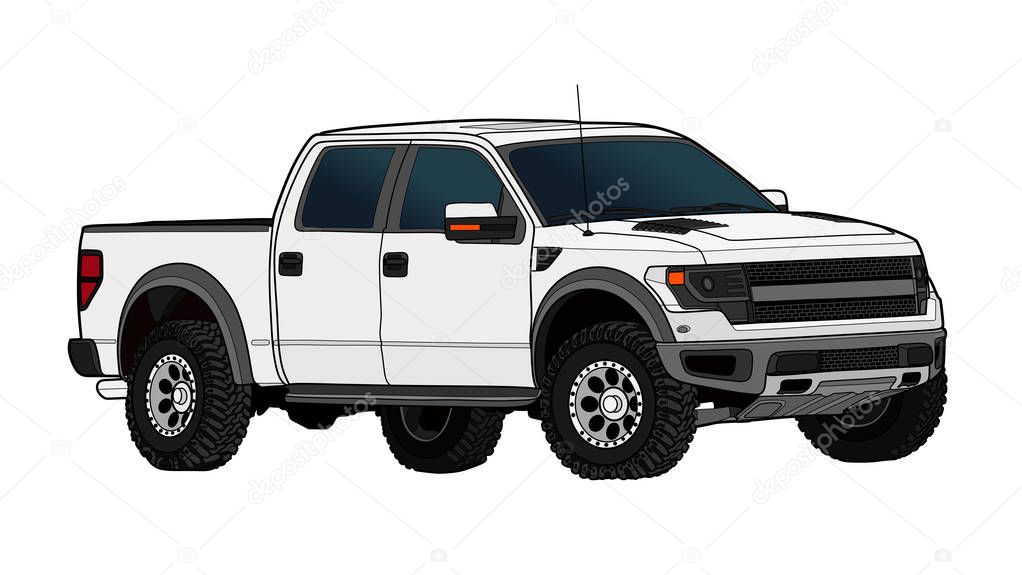 Pickup truck vector template isolated on white