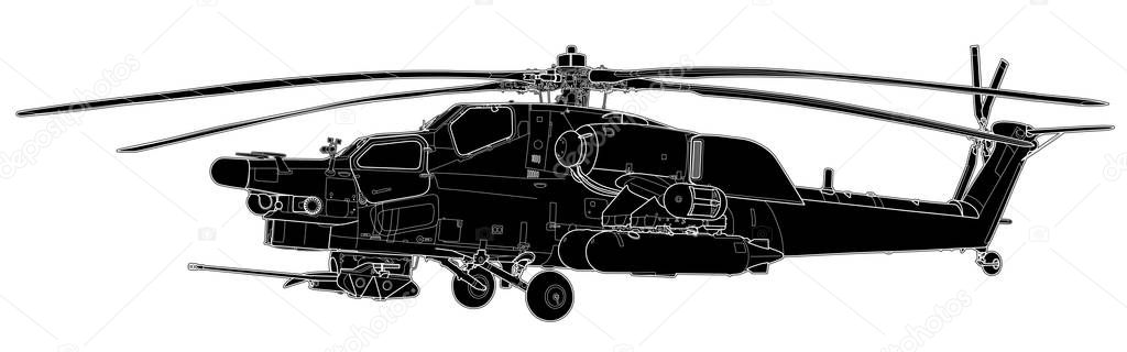 Vector sketch of Mi-28 Havoc military helicopter