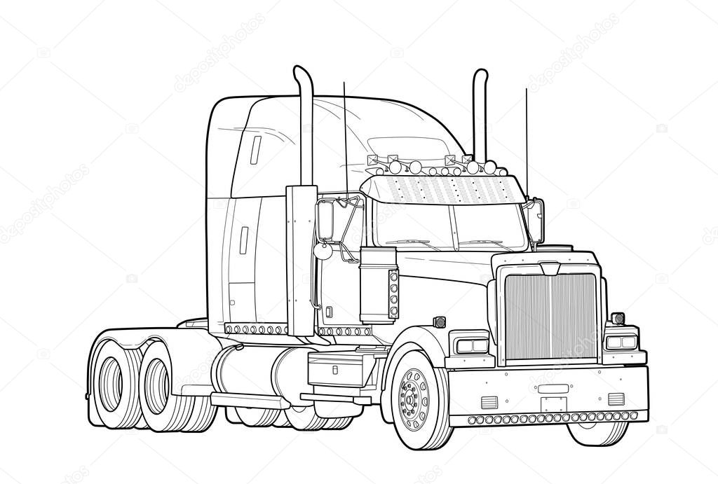 American trailer truck black and white sketch