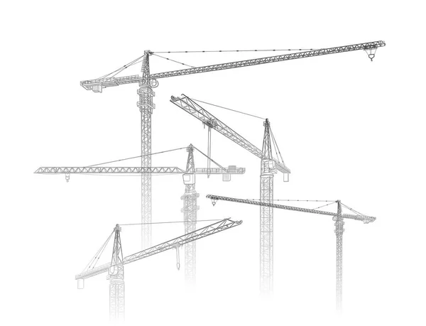Torre grúa de construcción. Arte de línea vectorial en blanco — Vector de stock
