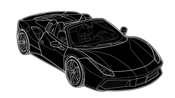 Desenho vetorial de um carro esporte plana com linhas pretas. — Vetor de Stock