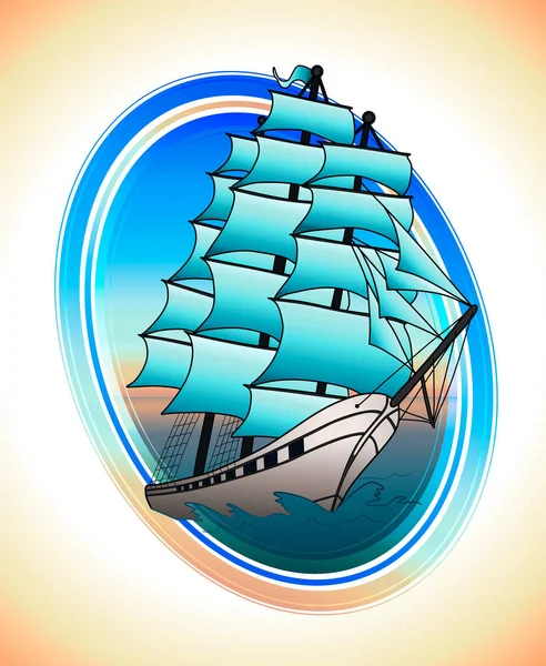 Modré plachty lodi v kruhu. Vektorové kreslení — Stockový vektor