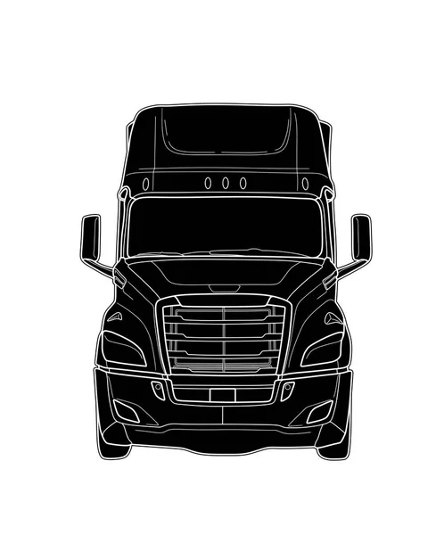 Amerikan römork kamyon siyah beyaz eskiz — Stok Vektör