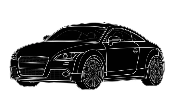 Desenho vetorial de um carro esporte plana com linhas pretas. — Vetor de Stock