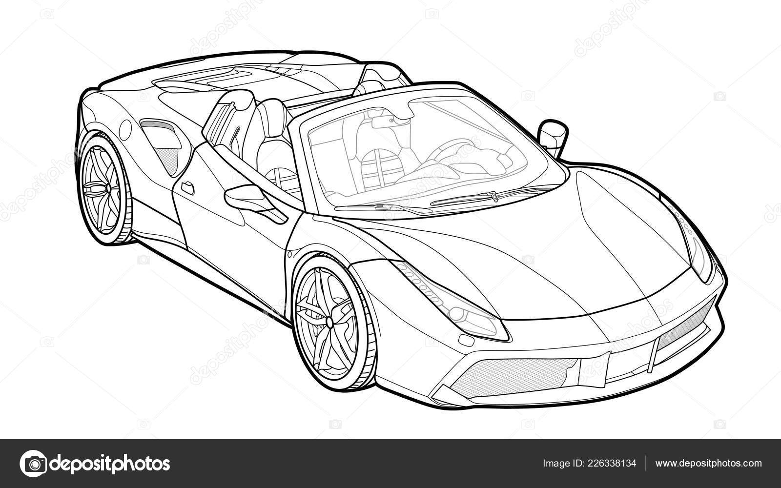 Drawing of a luxury sports car from front view Vector Image